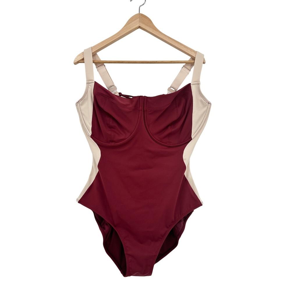 TA3 Lifty Shaping Swimwear Colorblock One Piece Swimsuit Burgundy Cream XL / J/K